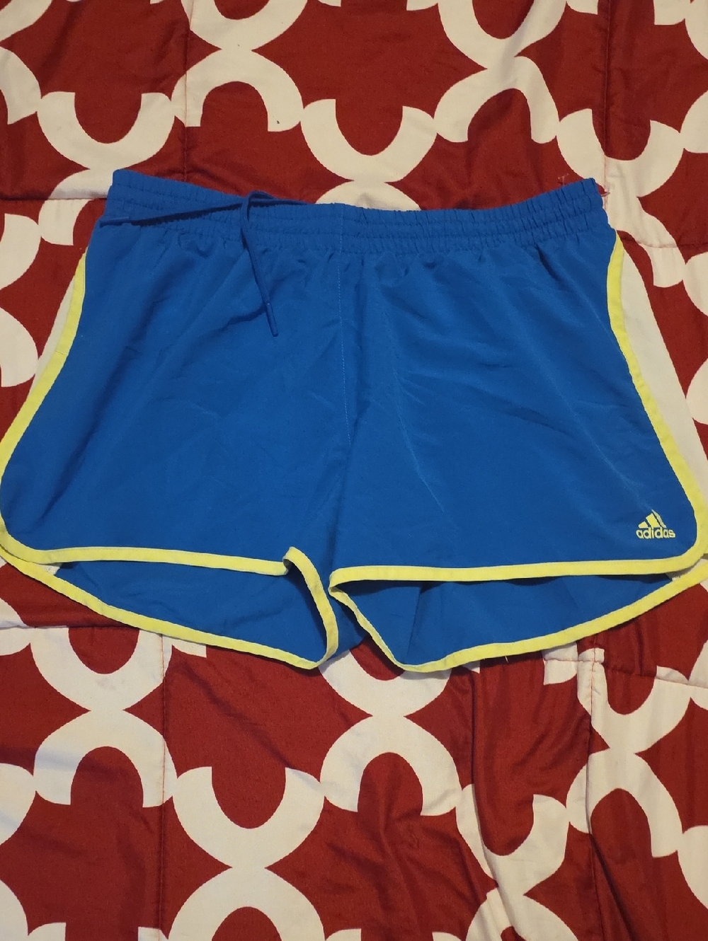 adidas Blue Athletic Shorts with Yellow Piping